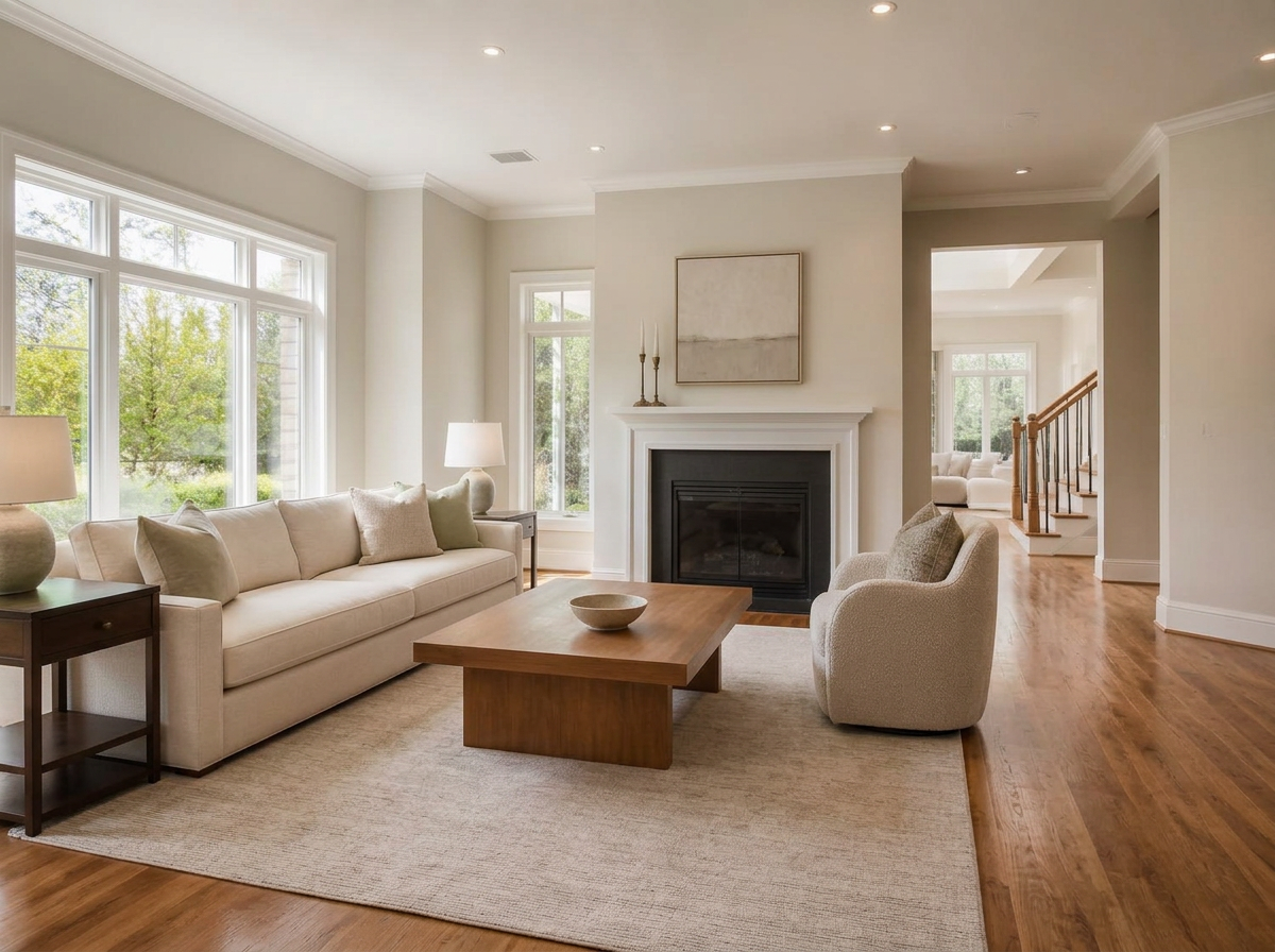 The same living room shown lightly staged